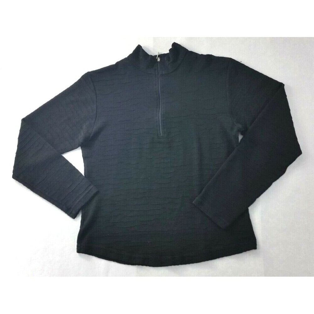 Marker Black Textured Stripe Long Sleeve Half-Zip Light Pullover Top Womens Lrg